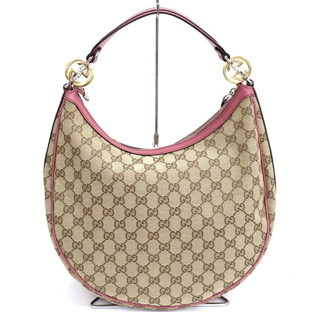 Gucci Canvas Handbag Hobo Brown GG Pink